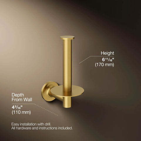 Vertical Wall Mounted Euro Toilet Paper Holder, Solid Brass Build, No-Fuss, Corrosion-Resistant Finish, Easy Quick-Change Roll.