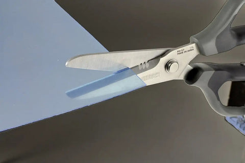 PH 57 8.3 Inch Heavy Duty Combination Scissors Workhorse With Two In One Blades Anti Slip Serrations And U Shaped Tip 210mm Stainless Steel Body For Cutting Cabtire Cable Coaxial Cable Rope Leather And More. 210mm stainless steel scissors cutting blue sheet