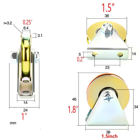 Heavy Duty 1.5 Inch Bearing Wheel Wire Rope Pulley Block With Triangular L Bracket For Lifting 300 Pound Capacity Supported By Quarter Inch Rope Suitable For Indoor Outdoor Doors Windows Shutters Furniture Fittings Cabinets And Drawers, metal pulley