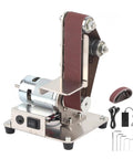 Mini Electric Belt Grinder Sander And Polishing Machine For Metal And Wood Desktop Benchtop Compact Tools Precision Sharpening Station, showing motor and sanding belt.