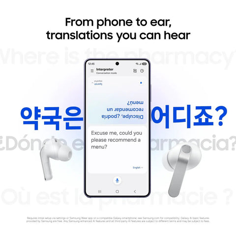 Galaxy Buds 4 Pro 2026 AI True Wireless Earbuds with live translation feature displayed on smartphone screen