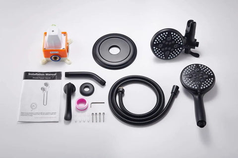 Matte Black Shower System With Handheld Showerhead And Rain Shower Head Dual 2 In 1 Faucet 3 Way Diverter Boss Level Spa Vibe components