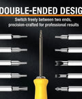 Durable 13 In 1 Screwdriver Set With Magnetic Multitool Bits And Tough CRV Steel Offers A Slick Grip For Hella Quick Repairs On Furniture Computers Bikes And Everyday Tech Gear, displaying double-ended precision bits.