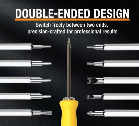 Durable 13 In 1 Screwdriver Set With Magnetic Multitool Bits And Tough CRV Steel Offers A Slick Grip For Hella Quick Repairs On Furniture Computers Bikes And Everyday Tech Gear, displaying double-ended precision bits.