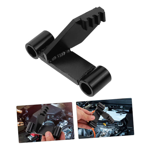 FELTECHELECTR flywheel holding tool, black metal L-shaped bracket with twin end sleeves for flexplate locking