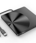 External CD DVD Drive With USB 3.0 And USB C Plug And Play No Drivers Needed CD Burner RW DVD Writer Portable Optical Drive For Laptop And Desktop PCs Works With Windows 11 10 8 7 MacBook Mac OS And Linux, black USB-C and USB-A cables