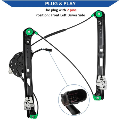 Window Regulator With Motor Front Left Driver Side For BMW E46 1999 2005 Replacement 741 484 OEM Style Upgrade Easy Install And Durable Power Window Lift, 2-pin plug