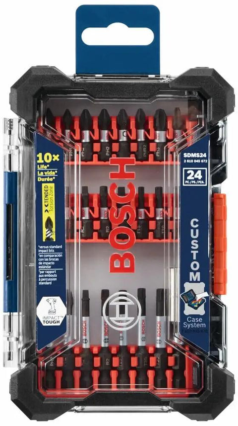 24 Piece Impact Tough Screwdriving Set With Tilt In Case And Custom Storage Long Lasting Bits For High Torque 10x Life