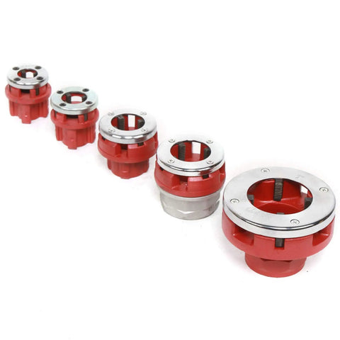 Job Ready Electric Pipe Threader Kit Featuring A Beefy 2300W Motor And Sleek Handheld Build Includes Six Heavy Duty Die Heads for threading.