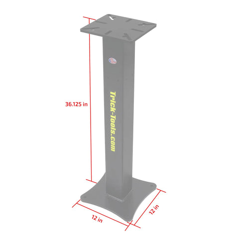 Rock Solid Heavy Duty Vise And Grinder Floor Pedestal Stand Featuring Universal Mounting Slots, 36 Inch Work Height Rust Resistant Steel, gray, 12x12 inch base.