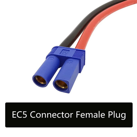 Close-up of EC5 Male Female Cable Adapter With 10cm 12 AWG Flexible Silicone Wire showing female plug connectors.