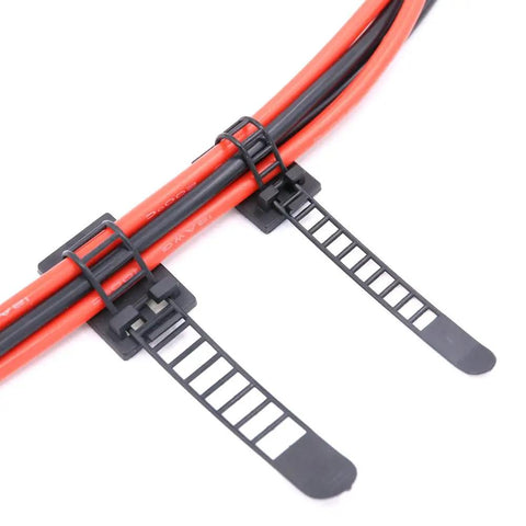Adjustable Nylon Cable Ties Set With Self Adhesive Pads, 50 Pack In Two Sizes For Easy Wire Management, Zipper Design Cord Clamps For Quick Add Or Remove Cables, Reusable And Durable Black