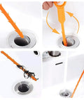 5 Pack 25 Inch Drain Clog Remover Tools for Hair Blockages Clean Sinks, Toilets, Drains with flexible snake augers in action