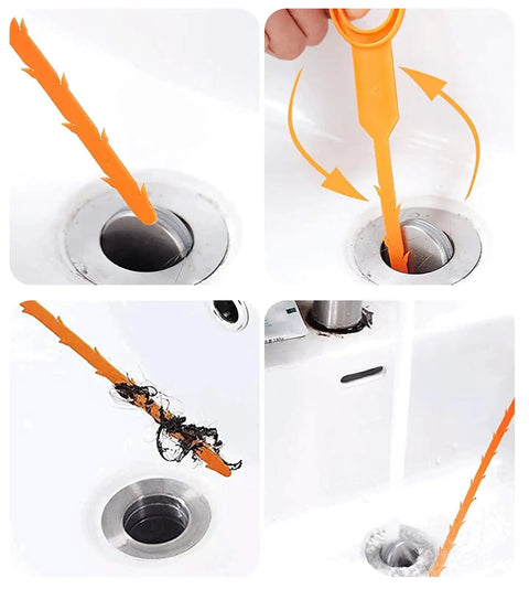 5 Pack 25 Inch Drain Clog Remover Tools for Hair Blockages Clean Sinks, Toilets, Drains with flexible snake augers in action