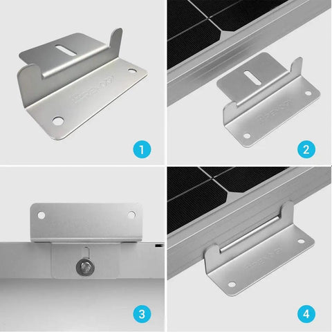 Z Brackets For Solar Panels Lightweight Aluminum Corrosion Resistant Mounting Kit For RVs Trailers Boats And Yachts Wall Mount Or Off Grid Roof Install 2 Count, showing detailed views of aluminum Z brackets on different mounting angles