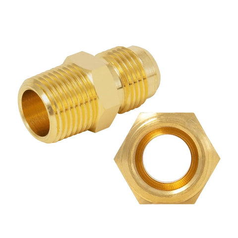 Brass Flare Tube Fittings Set Three Eighths Inch Male Flare To One Quarter Inch NPT Male Half Union Gas Adapters Six Pack Versatile Durable Brass Connectors For Quick Leak Free Gas And Plumbing Lines In Auto HVAC And DIY Workshop Projects, brass fitting