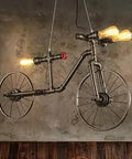 Retro Industrial Pendant Light With Steampunk Bike Design Three Light Vintage Water Pipe Wrought Iron Ceiling Fixture