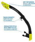 Spectra Dry Snorkel With Dry Top Seal Purge Valve Regulator Style Mouthpiece Flexible Lower Corrugated Tube Quick Connect Clip