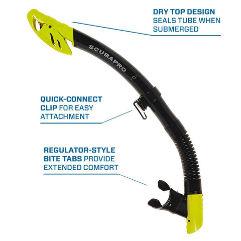 Spectra Dry Snorkel With Dry Top Seal Purge Valve Regulator Style Mouthpiece Flexible Lower Corrugated Tube Quick Connect Clip