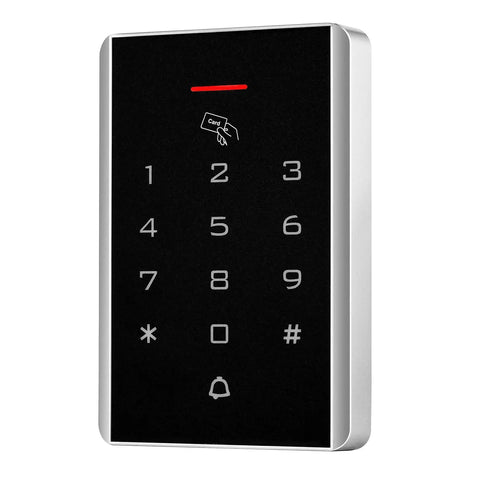 Rock Solid Stand Alone Door Access Control Keypad With 125 Khz Proximity Reader And Password Code Combo close-up showing numeric pad and card reader symbol.