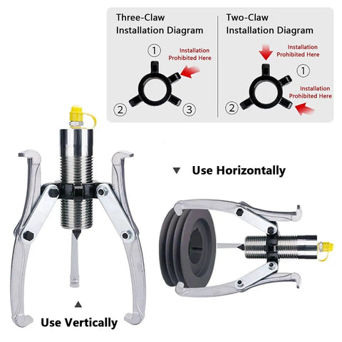 Two Thirds Jaw Hydraulic Pro Grade Gear Puller With Hand Pump for auto and industrial maintenance illustration.