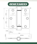 Oil Rubbed Bronze Self-Closing Door Hinge, Heavy-Duty 3.5 Inch Auto Closer With 3 1/2 Inch Spring Hinge, 5/8 Inch Radius Corner, dimensions diagram.