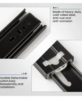 Close-up of Premium Side Mounted Ball Bearing Drawer Slides 12 Inch Full Extension Steel Hardware, showing durable steel and detachable button.