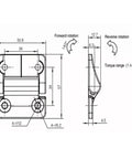 Technical drawing of Zinc Alloy Torque Hinge For Furniture And Doors, Black Cabinet Box Hinge, 3.4Nm Torque, with measurements.