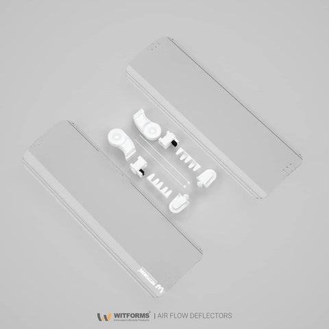 Central Air Deflector Extender With 360 Degree Rotation Adjustable From 24 To 43 Inches, transparent, shown disassembled