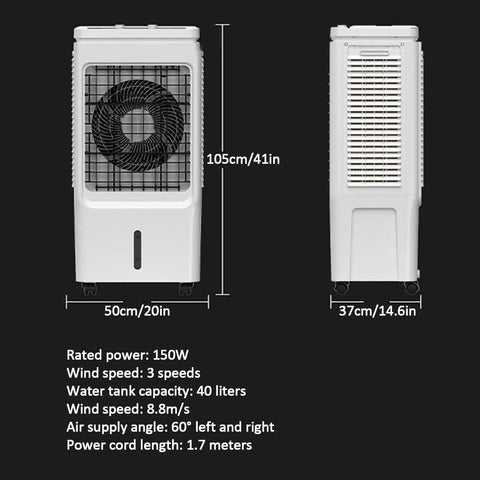 Heavy Duty Portable Air Cooler With Massive 40 Liter Tank 3 Cooling Modes And Breezy 3 Speed Settings Indoor Outdoor Evaporative Swamp Unit