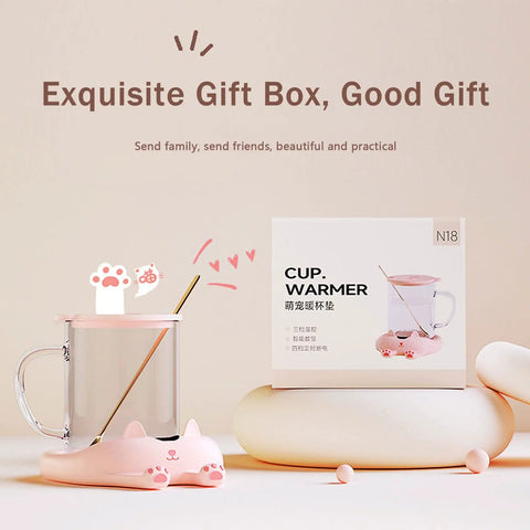 Electric Coffee Mug Warmer With Three Temperature Settings And Auto Shut Off Keeps Your Joe Piping Hot Through The Daily Grind, pink mug warmer with glass mug and gift box.