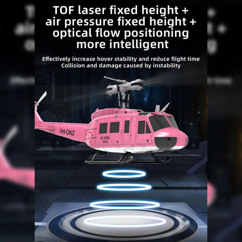 Pink 1 To 48 Scale RC Helicopter For Beginners Dope Flybarless Stunt Copter with Six Axis Gyro hovering with optical flow demo.