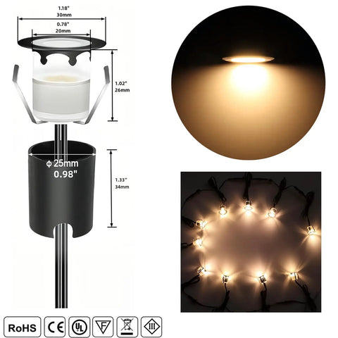 Warm White Recessed LED Deck Light Kit With Black Protective Shell For Embedded Installation, 12V Low Voltage Step Lights