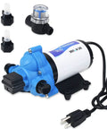 33-Series Industrial Water Pressure Pump 115V 3.3 GPM 45 PSI Diaphragm Pump with self priming, adjustable switch, shown with accessories