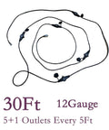 30 Foot Heavy Duty Extension Cord With 6 Outlets Spaced Every 5 Feet For Indoor Outdoor Use 12 3 AWG SJTW Wire ETL Listed Grounded