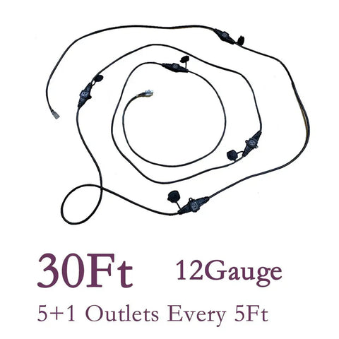 30 Foot Heavy Duty Extension Cord With 6 Outlets Spaced Every 5 Feet For Indoor Outdoor Use 12 3 AWG SJTW Wire ETL Listed Grounded