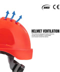 Pro-Grade All-In-One Six-In-One Chainsaw Helmet Kit With Mesh Face Shield And Earmuff Hearing Protection For Forestry Work ANSI Z89.1 Type I Class C Certified Arborist Hard Hat Orange showing ventilation details.