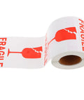 Roll of Red Fragile Warning Stickers With Strong Adhesive For Handle With Care Labels On Shipping And Packing Boxes