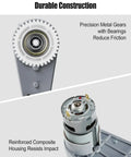Close-up of 2Pcs 24V RS775 high speed motor gearbox showing metal gears and reinforced housing