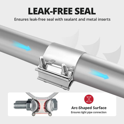 Exhaust clamp, 2.5 in, stainless steel butt-joint band sleeve for pipes and mufflers