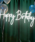 Birthday Neon Sign LED Wall Backdrop 23.6x9.45 Inches Custom Party Neon Light with Happy Birthday text and balloons