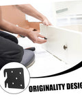 Person installing Rock Solid Heavy Duty Bed Frame Brackets And Iron Bed Rail Fasteners Lock It Down Tight on drawer. DIY furniture repair.
