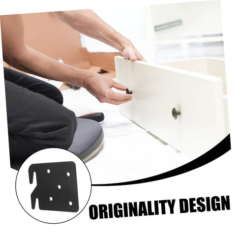 Person installing Rock Solid Heavy Duty Bed Frame Brackets And Iron Bed Rail Fasteners Lock It Down Tight on drawer. DIY furniture repair.