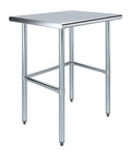 24 Inch By 30 Inch Heavy Duty Stainless Steel Work Table With Open Base For Commercial Kitchens And Garage Workshops, close-up view.