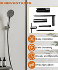 Showerhead with components for easy installation, safe showering, steadiness, and wide applicability benefits displayed
