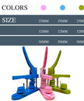 25mm Pin Button Maker Kit For DIY Badges With Press Machine And Mold Includes Circle Cutter, Cutting Pad, And 100 Button Parts, Easy To Use Button Press For Custom Pins, Green Color in three colors and sizes.