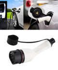 Premium Electric Vehicle Charging Adapter 3 Phase 32 Amp 22 Kilowatt Female Socket Receptacle for Type 2 Phev And BEv Cars in use with charging station.