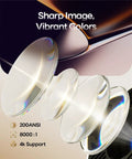 4K Portable Projector With WiFi 6 And Bluetooth 5.4 Android 14 Smart Projector lens detail with sharp image text