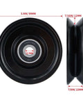 Front and side views: Skelang black 4-inch V-groove gate wheel with 12 mm bore and double bearings for inverted V track