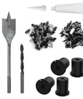 All In One Satellite Internet Cable Routing Kit with grommets, drill bits, and clips for neat cable pass through